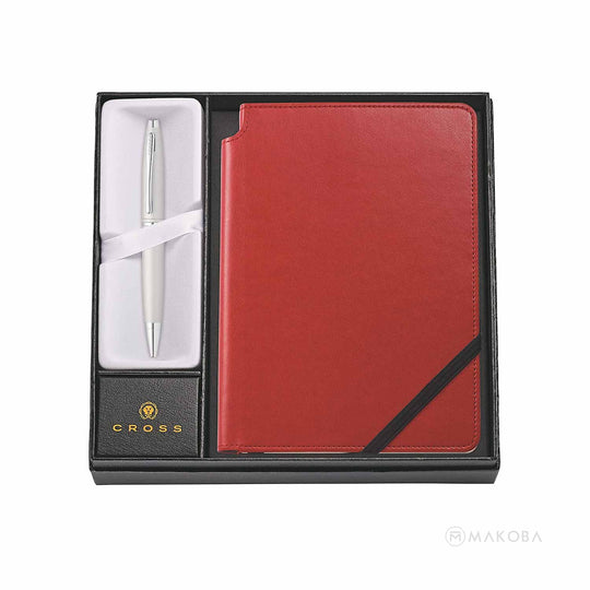 Cross Calais Ball Pen Combo Gift Set, Satin Chrome With Red Journal