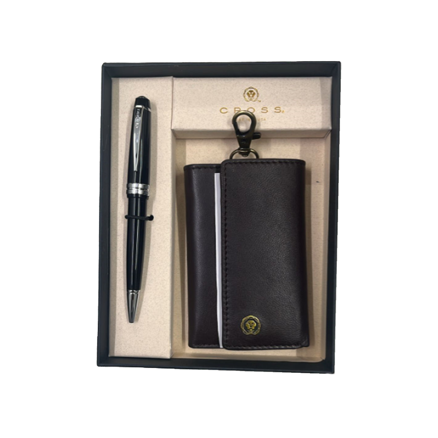 Cross Gift Set - Bailey Light Black CT Ball Pen with Brown Key Holder