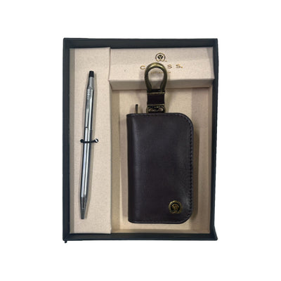 Cross Gift Set - Classic Century Chrome CT Ball Pen with Brown Key Holder