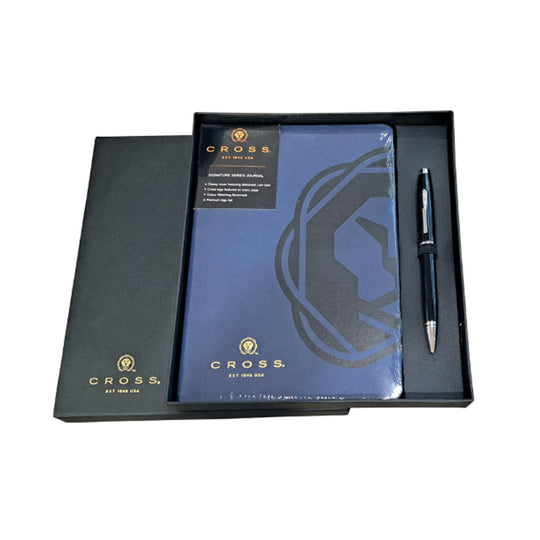 Cross Gift Set - Coventry Black Ball Pen with Blue A5 Notebook