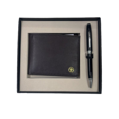 Cross Gift Set - Coventry Black CT Ball Pen with Brown Card Wallet