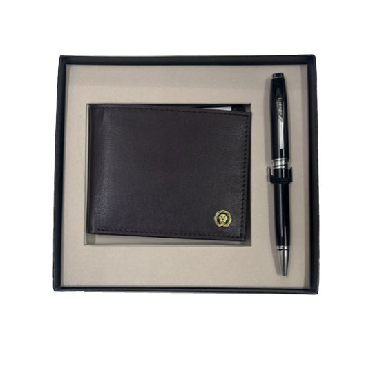 Cross Gift Set - Coventry Black CT Ball Pen with Brown Card Wallet