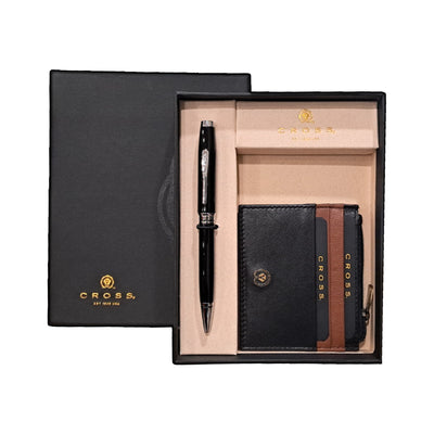 Cross Gift Set - Coventry Black CT Ball Pen with Zip Card Holder