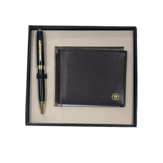 Cross Gift Set - Coventry Black GT Ball Pen with Brown Card Wallet