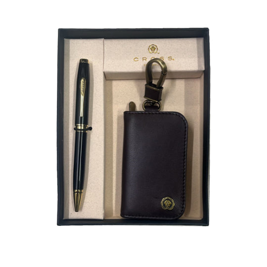 Cross Gift Set - Coventry Black GT Ball Pen with Brown Key Holder