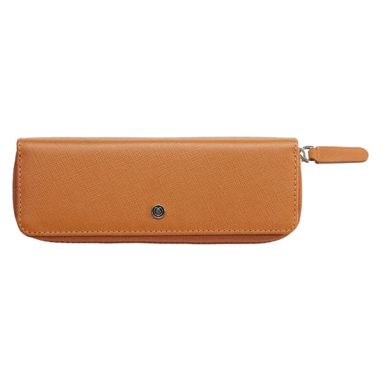 Cross Saffiano Leather 3 Pen Case with Zip - Mocha