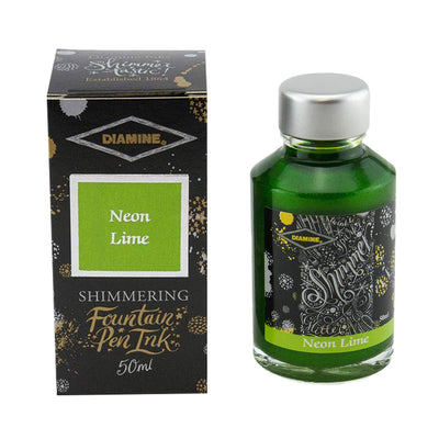 Diamine Shimmer Ink Bottle, Neon Lime - 50ml 1