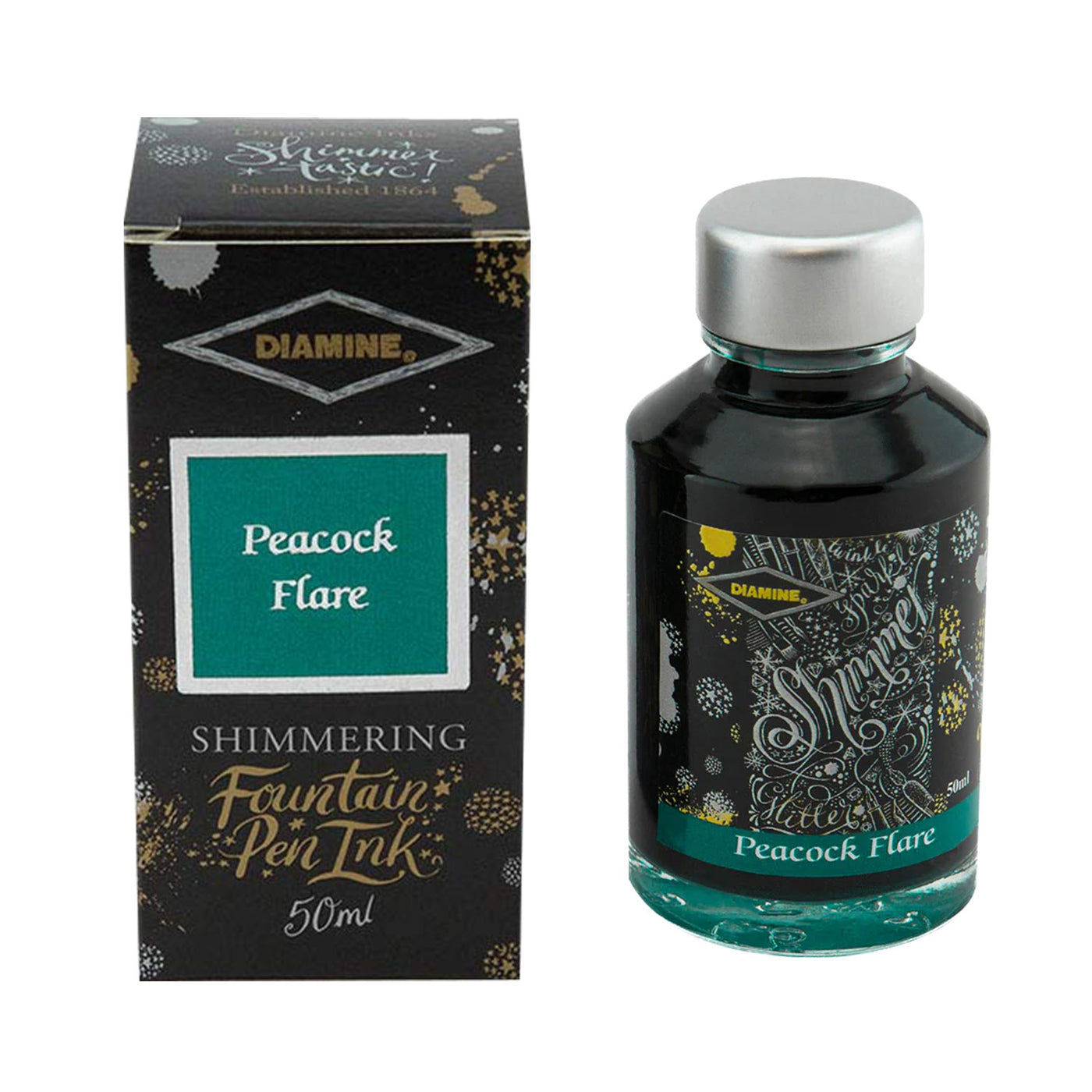 Diamine Shimmer Ink Bottle, Peacock Flare - 50ml 1