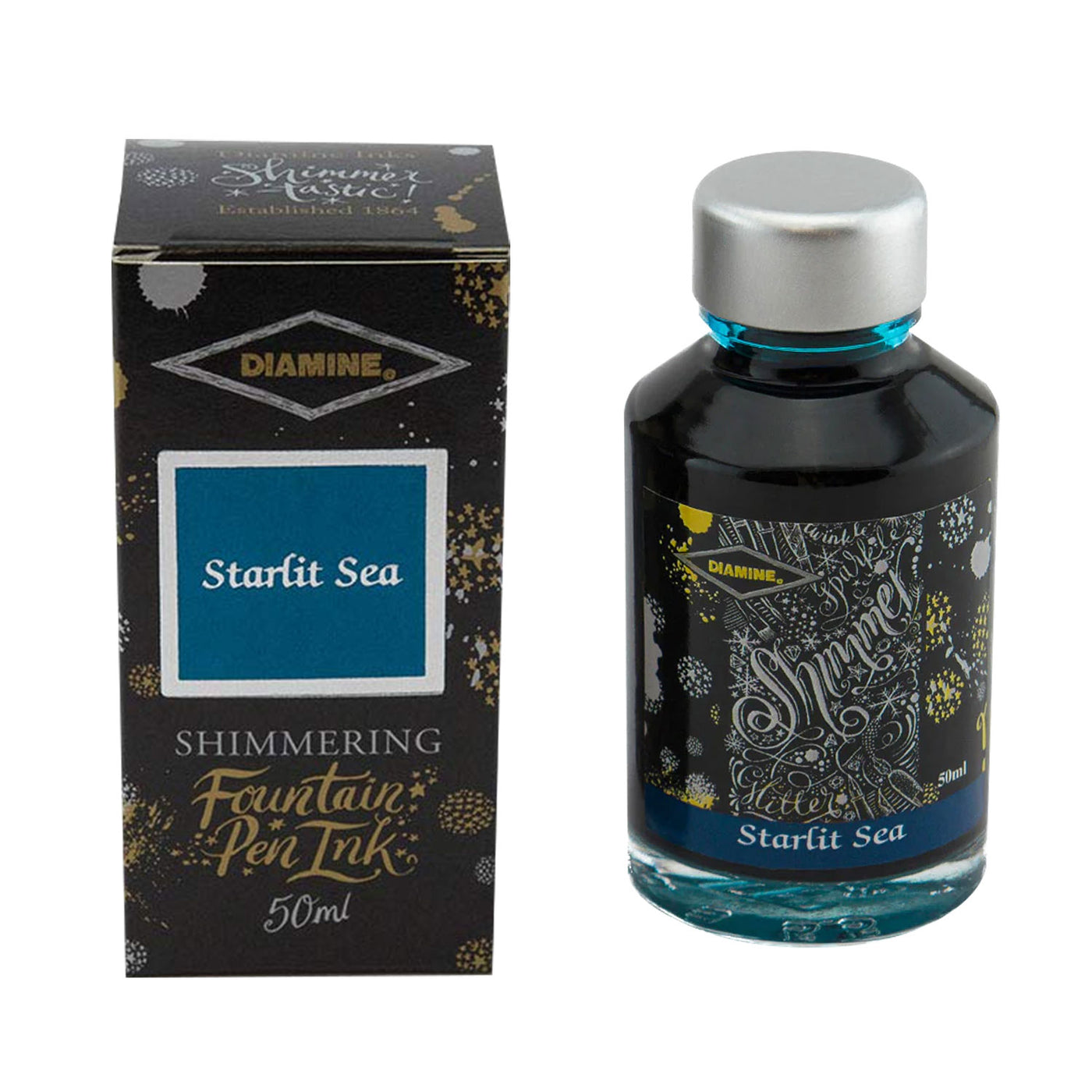 Diamine Shimmer Ink Bottle, Starlit Sea - 50ml 1