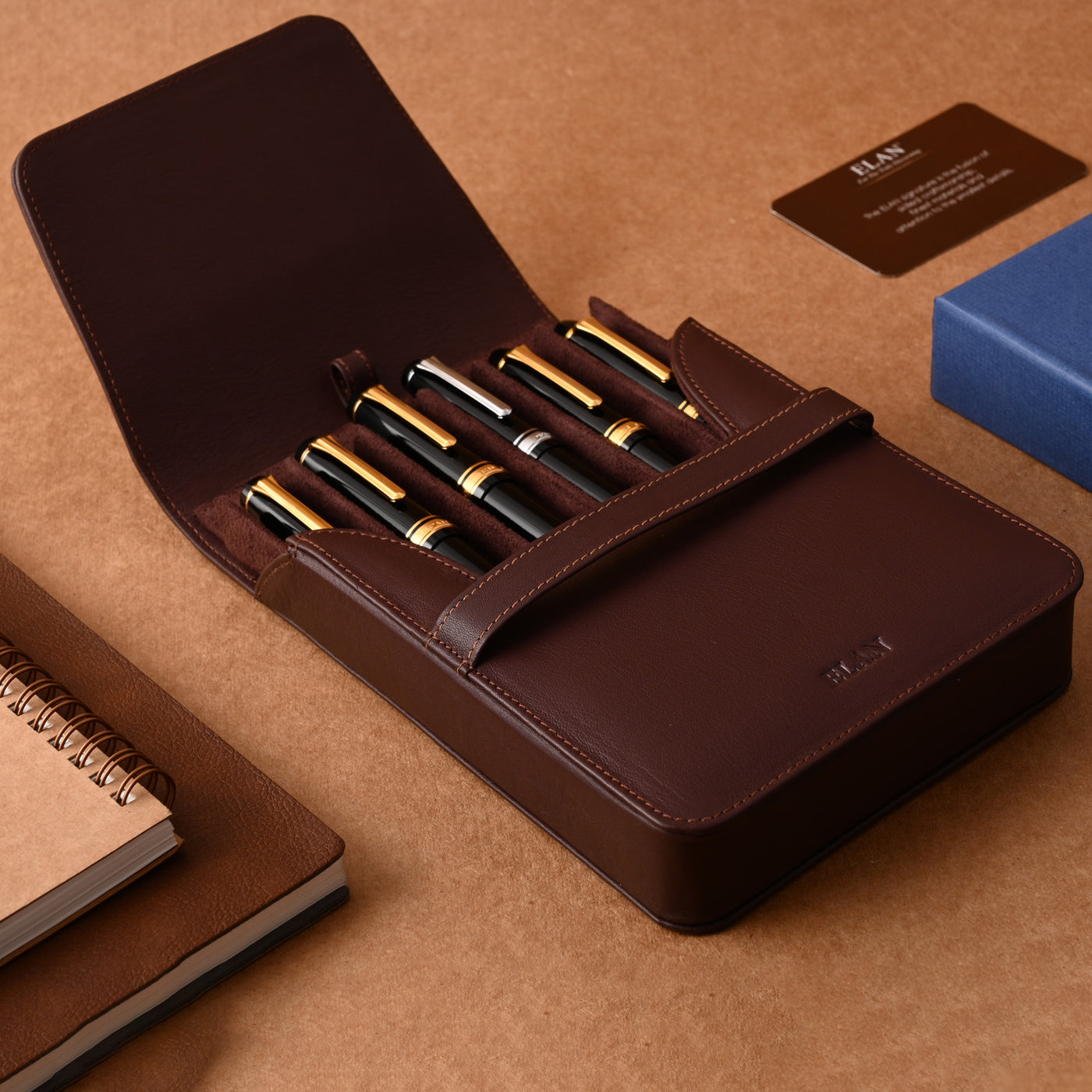 Elan Leather 6 Pen Holder - Brown 4