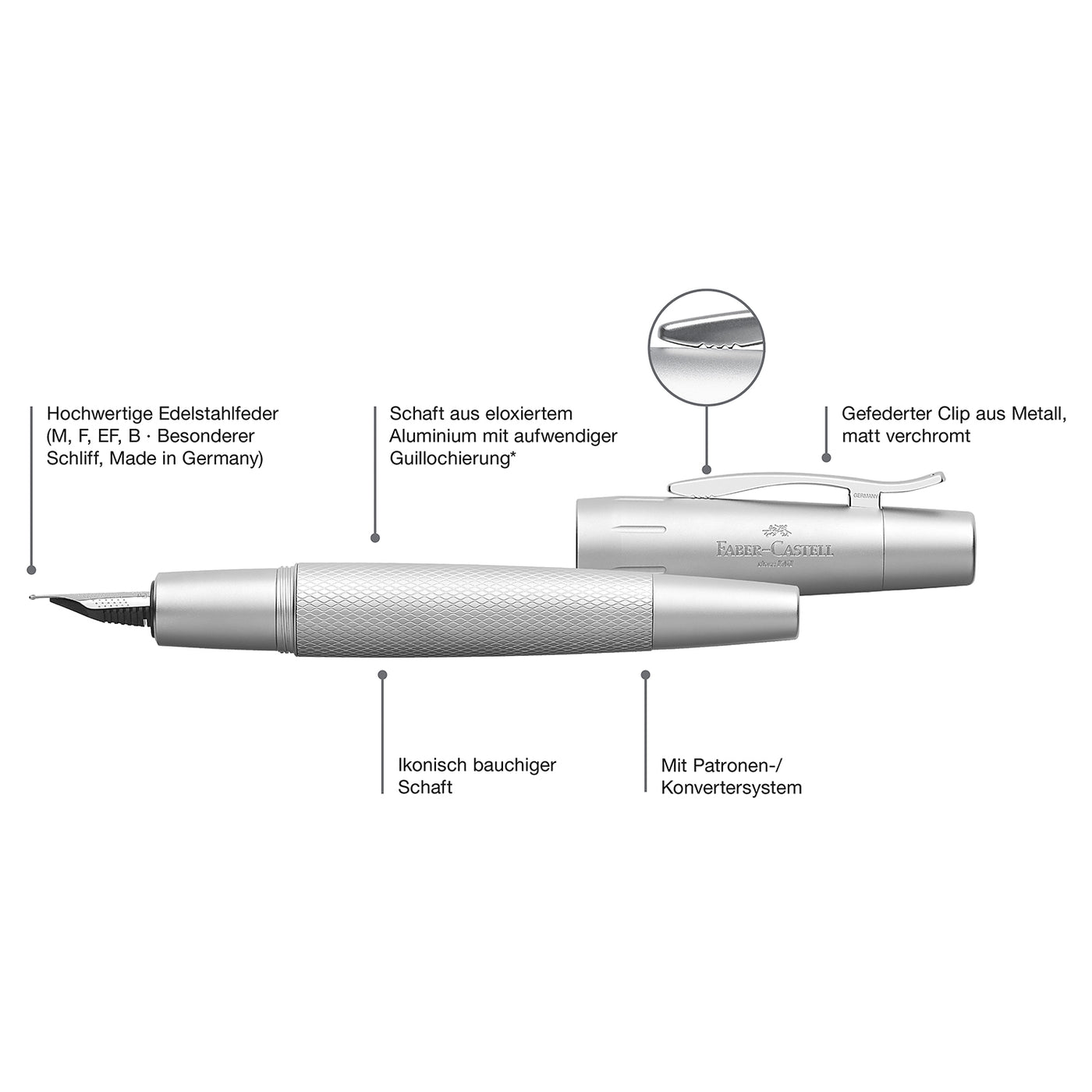 Faber-Castell E-motion Fountain Pen - Pure Silver CT