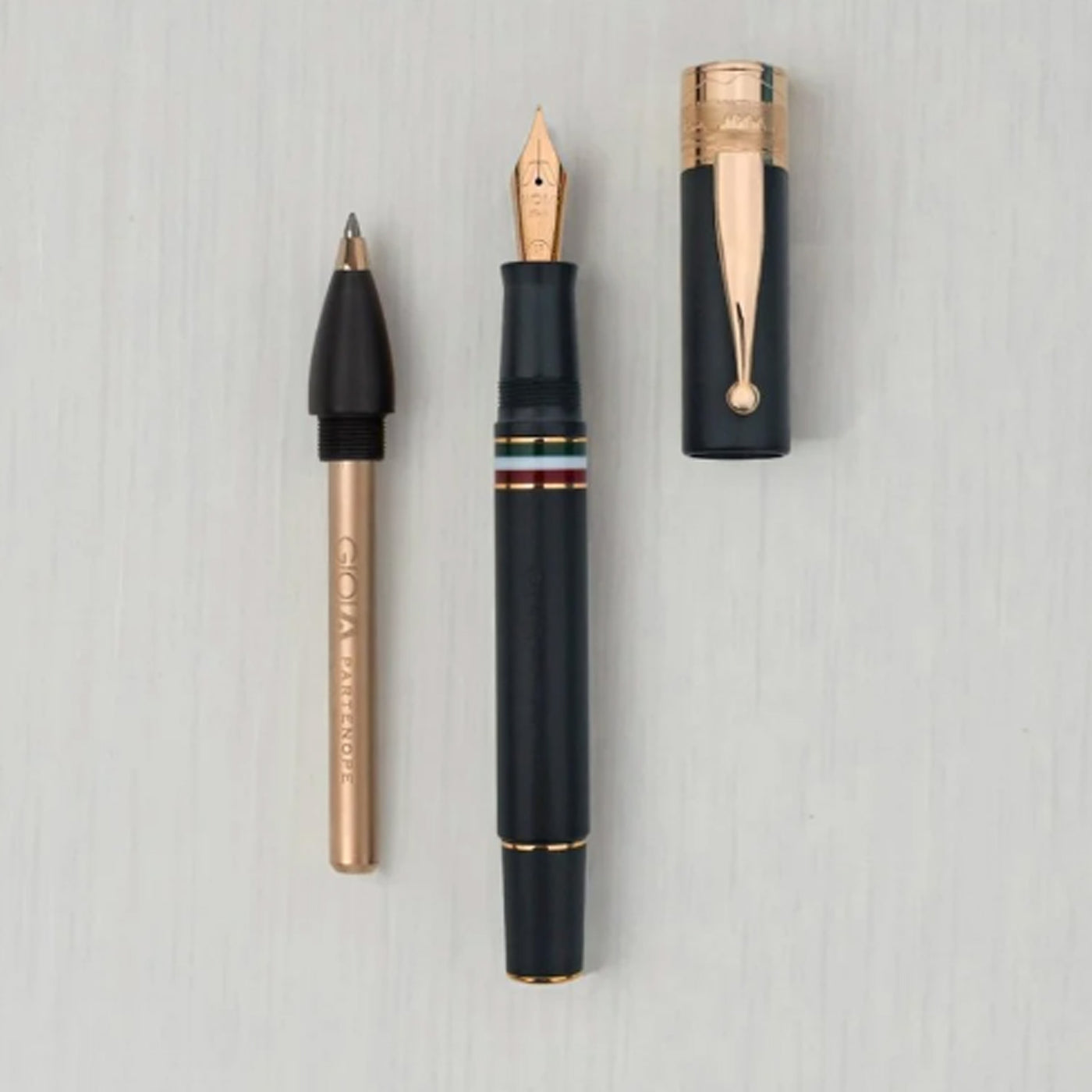 Gioia Partenope Fountain & Roller Ball Pen - Black Sand RGT