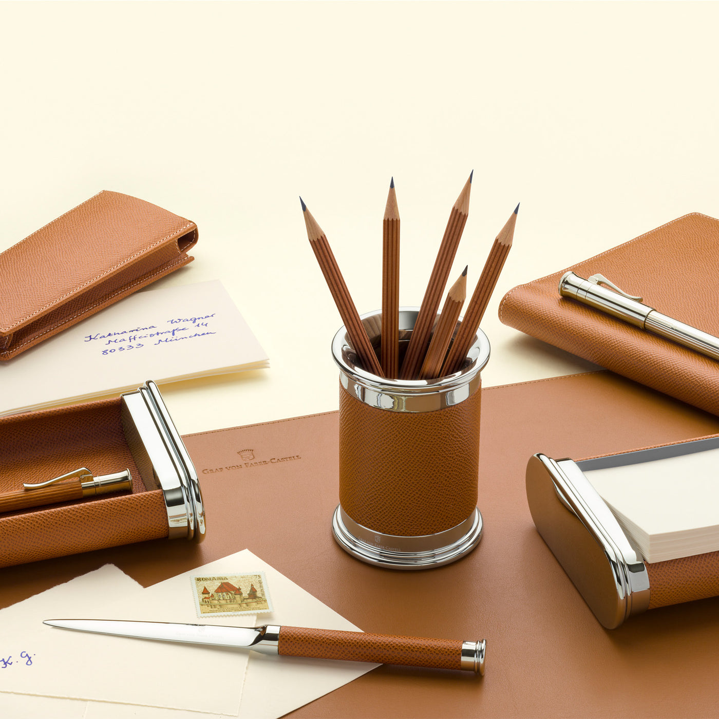 Graf Von Faber-Castell Epsom Leather Desk Set- Cognac 3