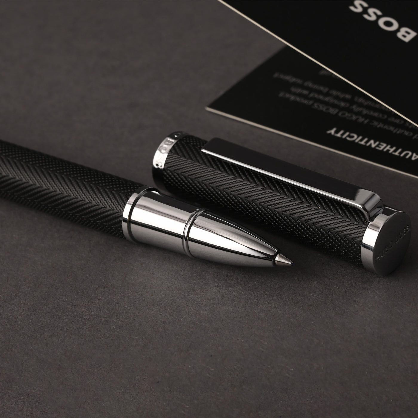 Hugo Boss Formation Herringbone Roller Ball Pen - Black CT
