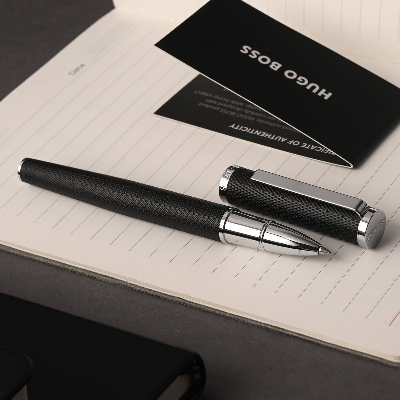 Hugo Boss Formation Herringbone Roller Ball Pen - Black CT