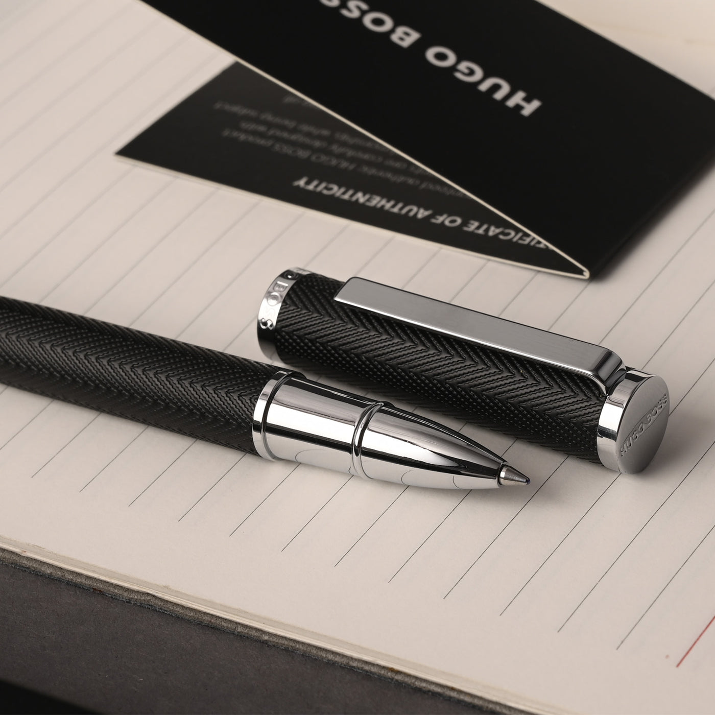 Hugo Boss Formation Herringbone Roller Ball Pen - Black CT
