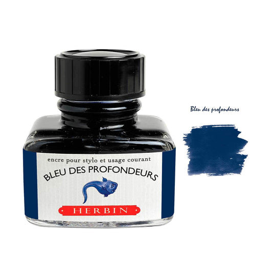 J Herbin "D" Series Ink Bottle, Bleu Des Profondeurs (Dark Blue) -  30ml