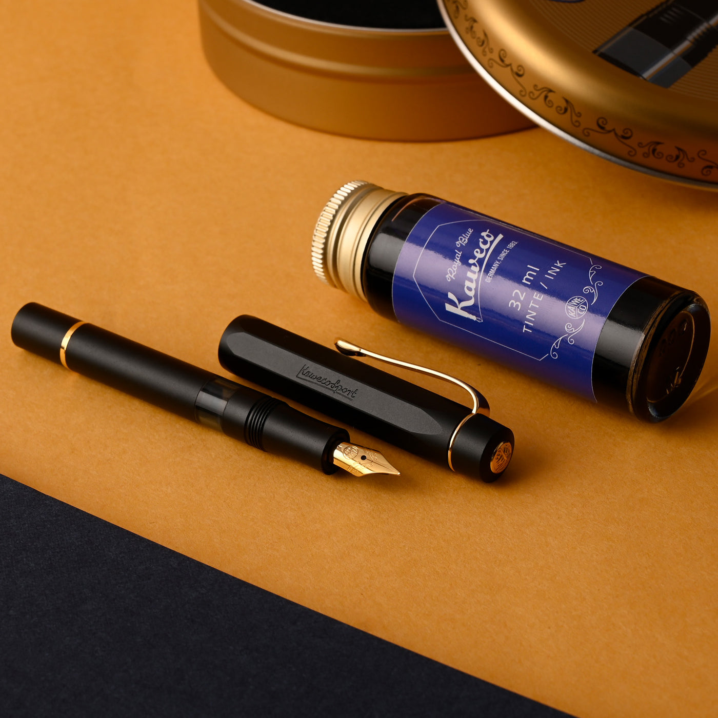 Kaweco Piston AL Sport Fountain Pen with Ink Bottle - Black GT 13