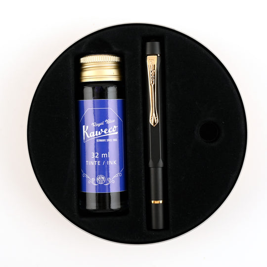 Kaweco Piston AL Sport Fountain Pen with Ink Bottle - Black GT