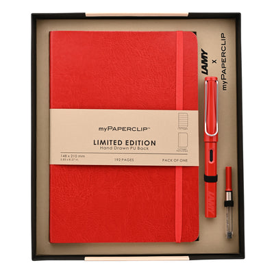 Lamy Gift Set - Safari Red Fountain Pen with myPaperclip A5 Red Notebook 1