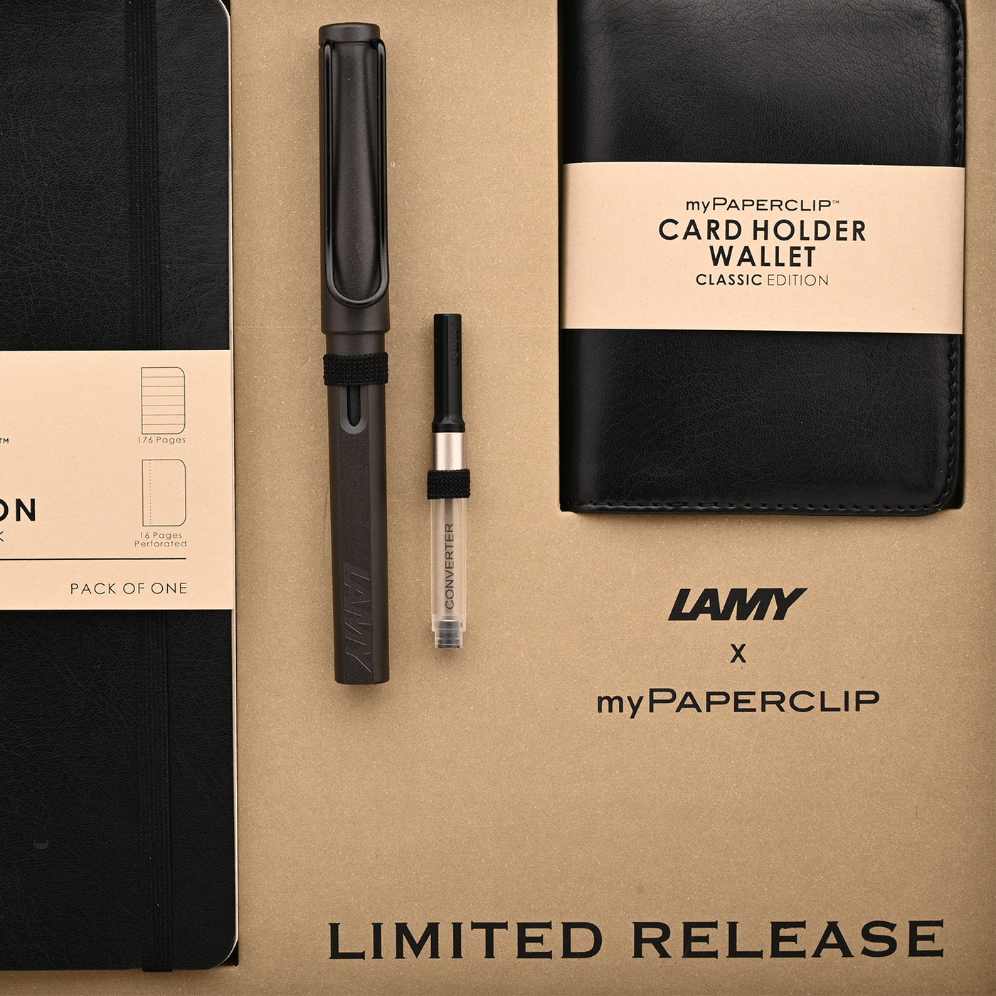 Lamy Gift Set - Safari Umbra Fountain Pen with myPaperclip A5 Black Notebook and Card Holder 4