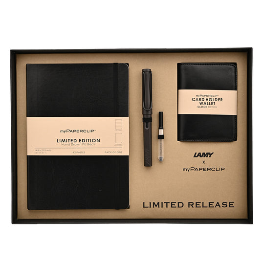 Lamy Gift Set - Safari Umbra Fountain Pen with myPaperclip A5 Black Notebook and Card Holder