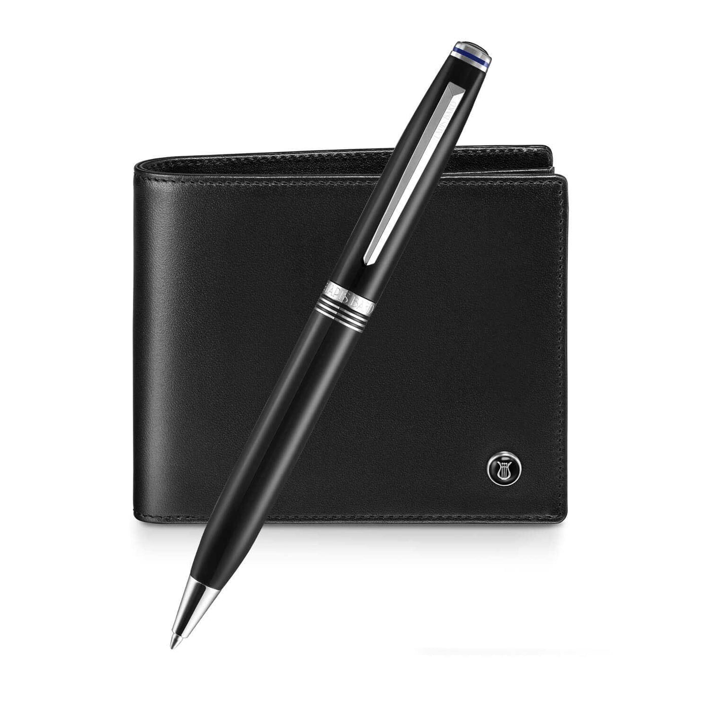 Lapis Bard Gift Set - Contemporary Black Ball Pen with Mayfair Black Wallet 1