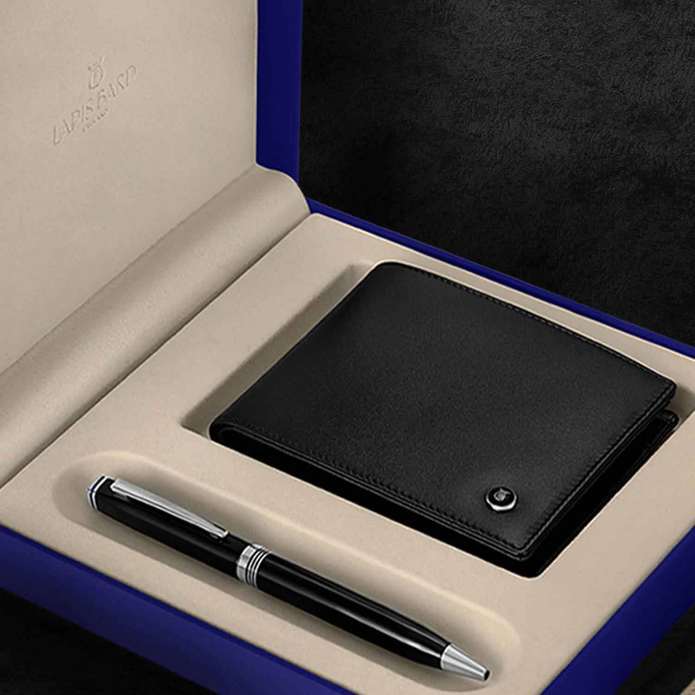 Lapis Bard Gift Set - Contemporary Black Ball Pen with Mayfair Black Wallet 8