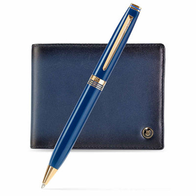 Lapis Bard Gift Set - Contemporary Blue Ball Pen with Ducorium Blue Wallet 2