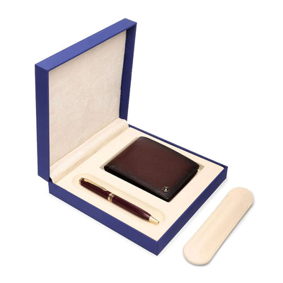 Lapis Bard Gift Set - Contemporary Bordeaux Ball Pen with Ducorium Bordeaux Wallet 1