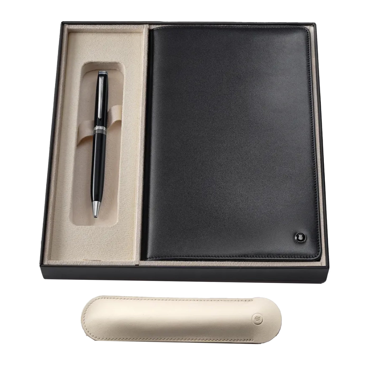 Lapis Bard Gift Set - Contemporary Black Ball Pen with Mayfair Leather Notebook 13