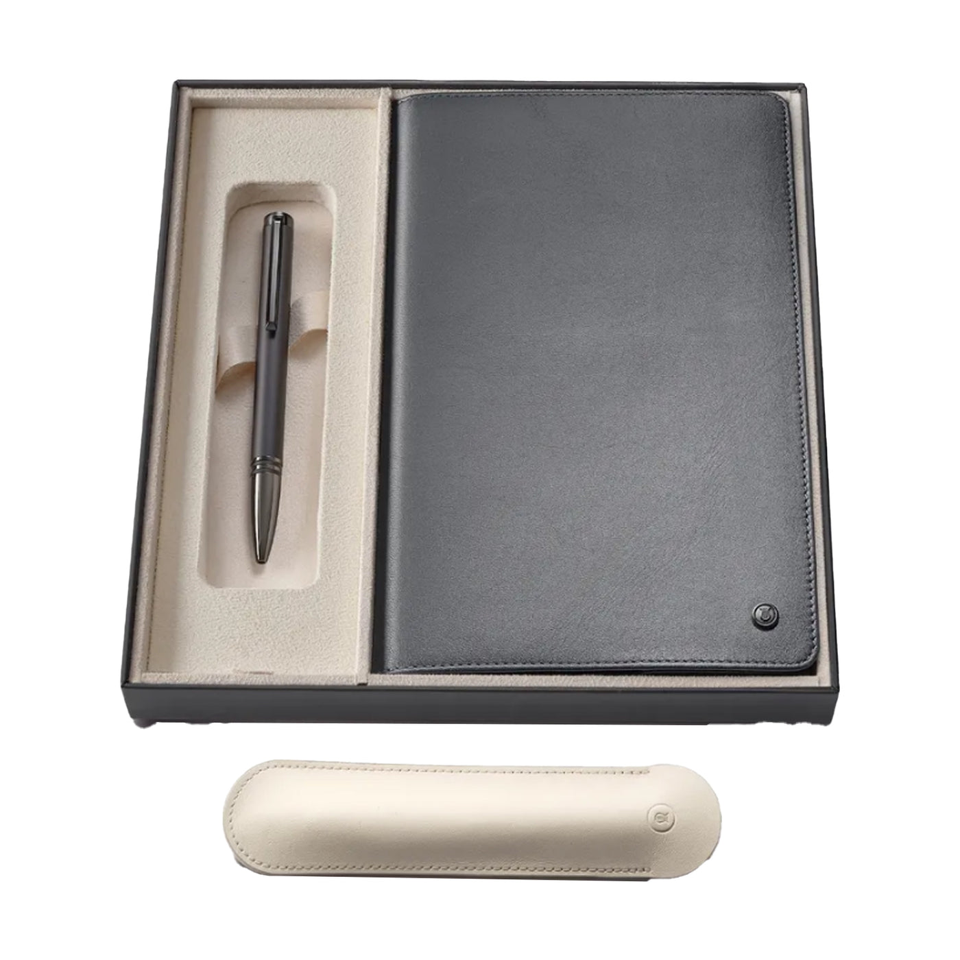 Lapis Bard Gift Set - Torque Matte Black Ball Pen with Ducorium Graphite Leather Notebook 13