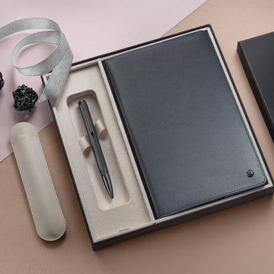 Lapis Bard Gift Set - Torque Matte Black Ball Pen with Ducorium Graphite Leather Notebook 1