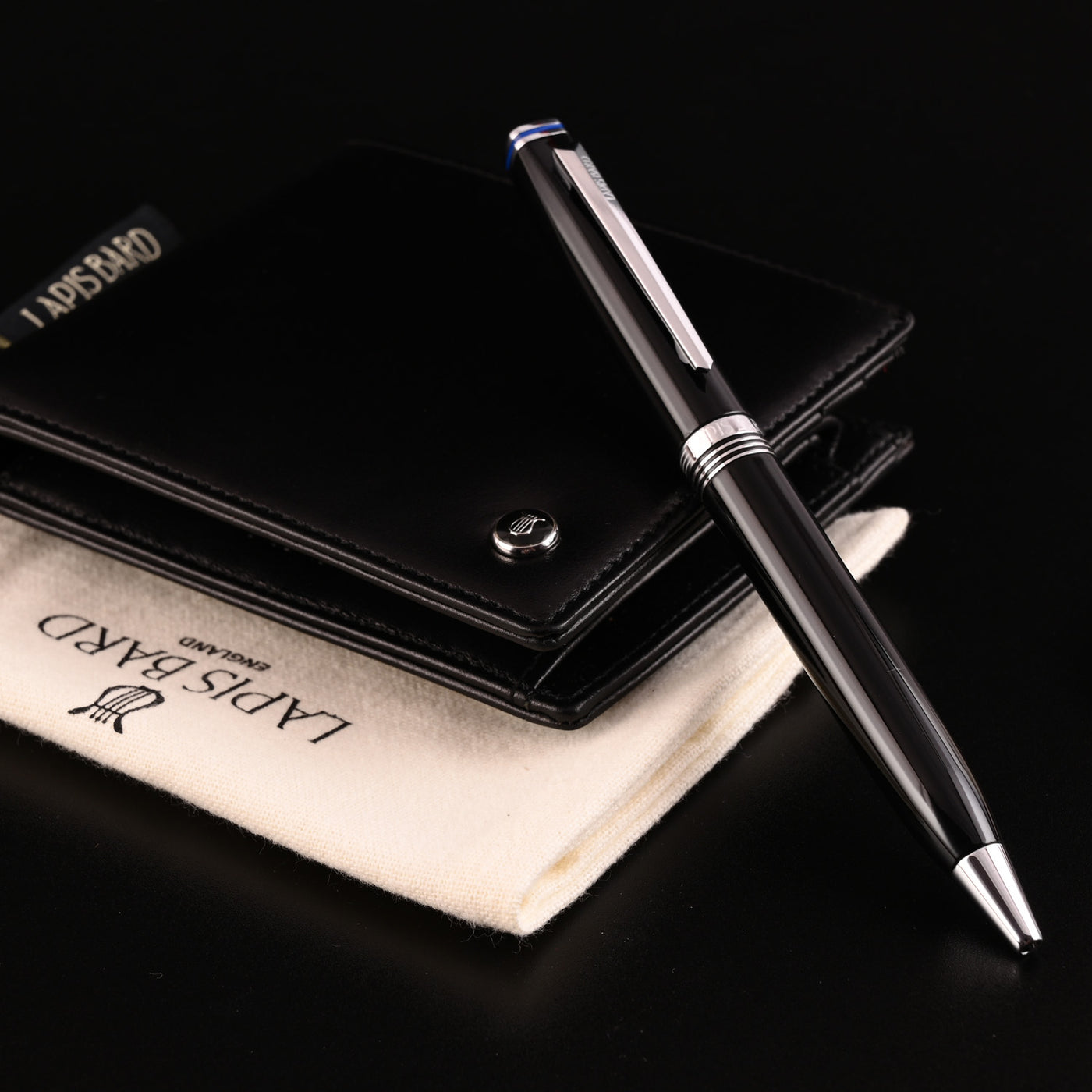 Lapis Bard Gift Set - Contemporary Black Ball Pen with Mayfair Black Wallet 10