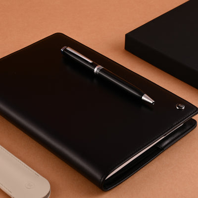 Lapis Bard Gift Set - Contemporary Black Ball Pen with Mayfair Leather Notebook 16