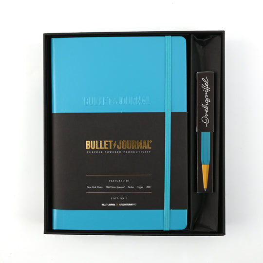 Leuchtturm1917 Bullet Journal Limited Edition Gift Set - Turquoise Ball Pen with A5 Turquoise Notebook & Pen Loop