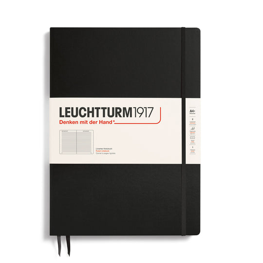 Leuchtturm1917 Classic Hard Cover Master Slim Notebook - Black - A4+ - Ruled - 123 Pages