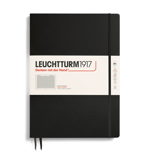 Leuchtturm1917 Classic Hard Cover Master Slim Notebook - Black - A4+ - Squared - 123 Pages