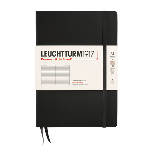 Leuchtturm1917 Classic Hard Cover Notebook - Black - A5 - Ruled