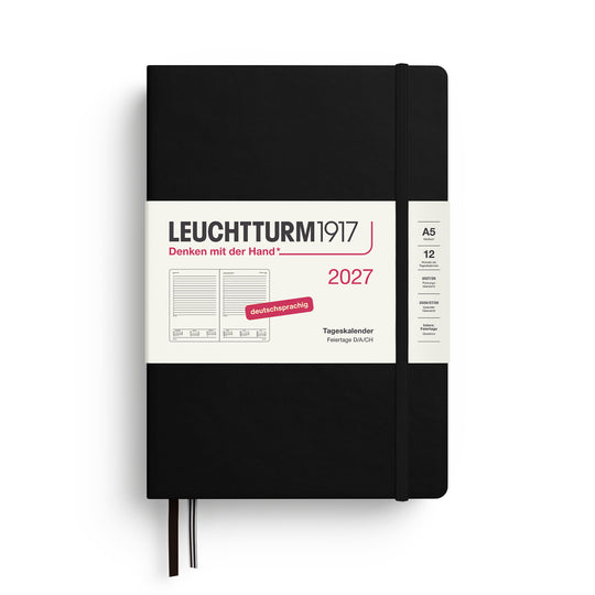 Leuchtturm1917 Daily Planner 2027 - Hard Cover - Black - A5
