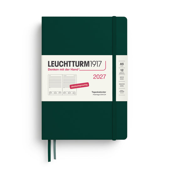 Leuchtturm1917 Daily Planner 2027 - Hard Cover - Forest Green - A5