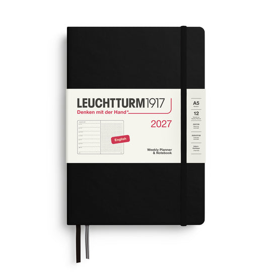 Leuchtturm1917 Weekly Planner & Notebook 2027 - Hard Cover - Black - A5 - Dotted