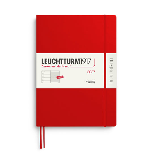 Leuchtturm1917 Weekly Planner & Notebook 2027 - Hard Cover - Cherry - A4+ - Ruled