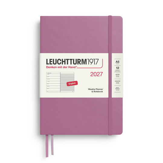 Leuchtturm1917 Weekly Planner & Notebook 2027 - Hard Cover - Dusty Rose - A5 - Ruled