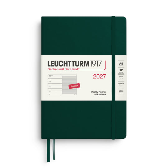Leuchtturm1917 Weekly Planner & Notebook 2027 - Hard Cover - Forest Green - A5 - Ruled