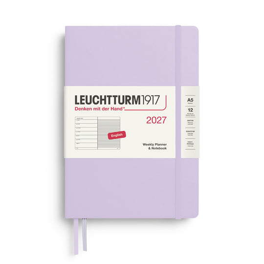 Leuchtturm1917 Weekly Planner & Notebook 2027 - Hard Cover - Lilac - A5 - Ruled