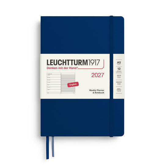 Leuchtturm1917 Weekly Planner & Notebook 2027 - Hard Cover - Navy - A5 - Ruled