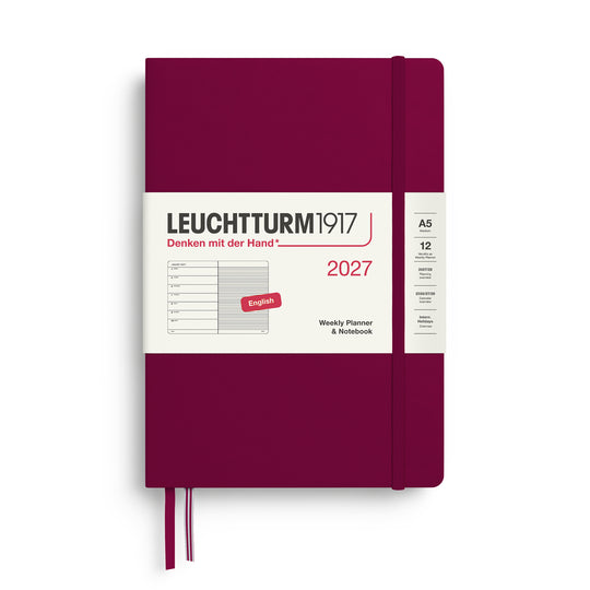 Leuchtturm1917 Weekly Planner & Notebook 2027 - Hard Cover - Port Red - A5 - Ruled