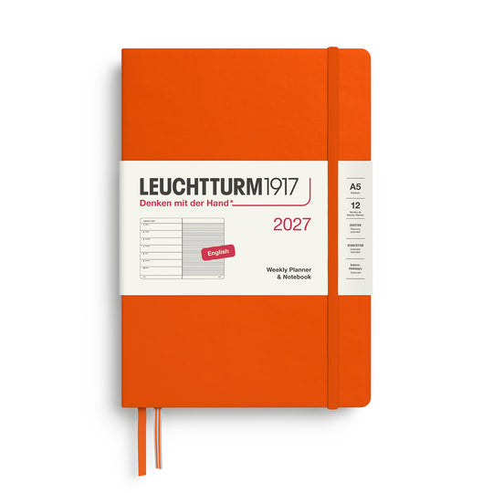 Leuchtturm1917 Weekly Planner & Notebook 2027 - Hard Cover - Pumpkin - A5 - Ruled