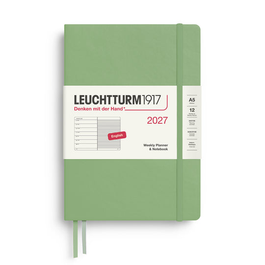 Leuchtturm1917 Weekly Planner & Notebook 2027 - Hard Cover - Sage - A5 - Ruled